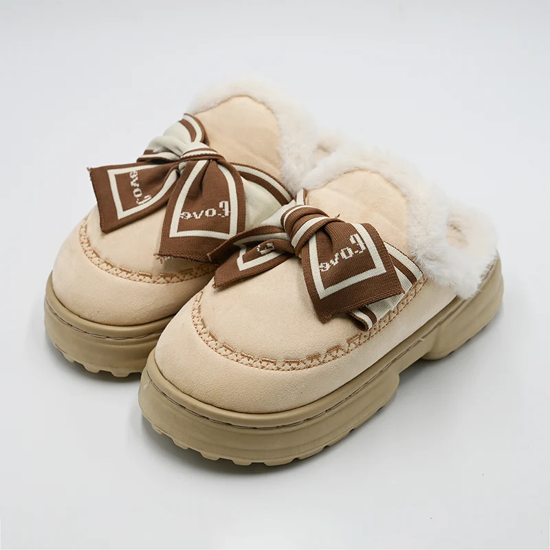 Bow knot makapal-soled cotton tsinelas
