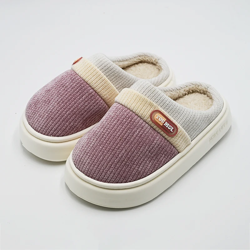 Corduroy makapal na guhit na tsinelas ng koton